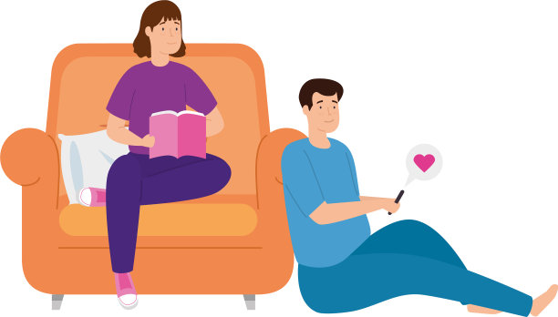 年轻夫妇呆在家里的客厅里图片下载