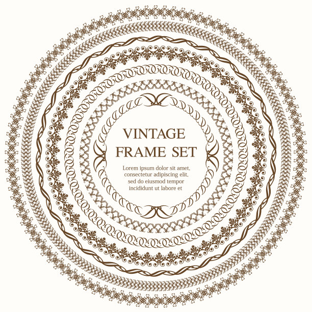 设置七个黄金圆形古董框架图片下载