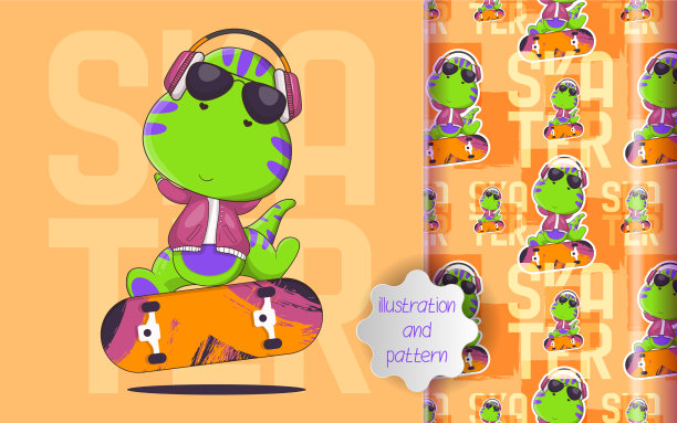 可爱的恐龙溜冰者和图案图片下载