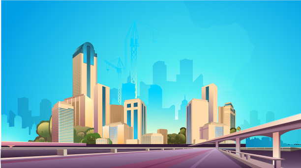 城市街道建筑天际线视图图片下载