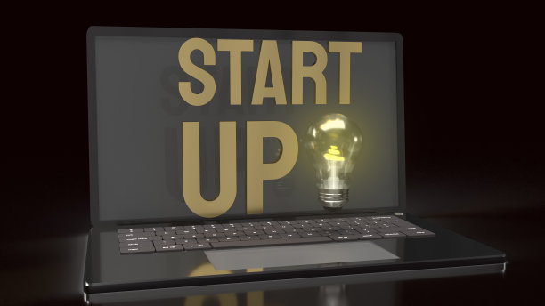 灯泡和启动笔记本上的文字构思内容3d渲染。图片下载