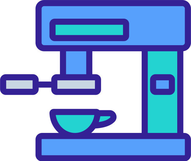 角咖啡机与杯子图标轮廓图片下载