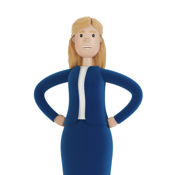 一个女商人的肖像。穿着职业装的女人，公司的雇员。3d插图卡通风格。图片下载
