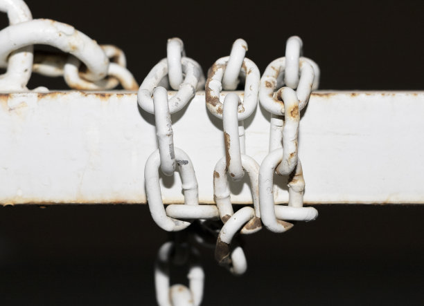 夜间闪光灯下的旧生锈链条图片下载