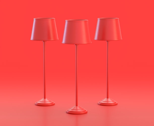 单色单红色高落地灯，红色背景，单色，3d图标，3d渲染图片下载
