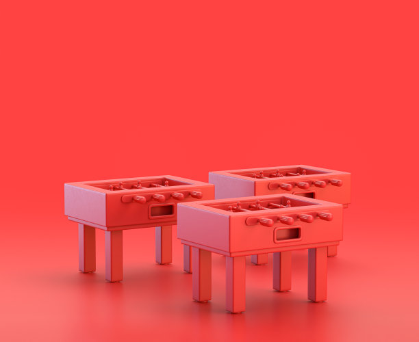 monochrome单色红色3d图标，一组桌上足球桌子在红色的背景，单色，3d渲染图片下载