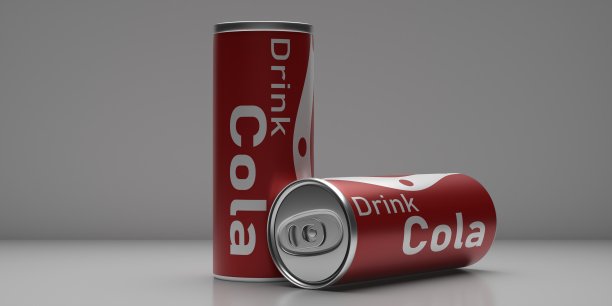 灰色背景下的可乐易拉罐。三维演示图片下载