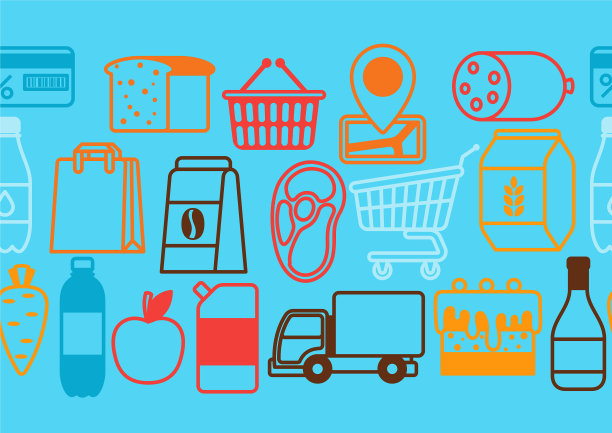 超市无缝模式与食品图标图片下载