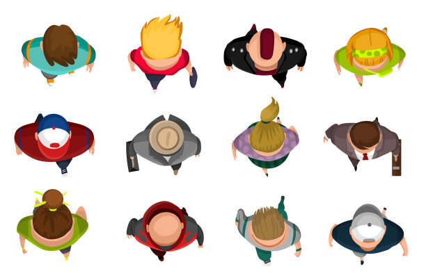 顶视图组的人男人和女人在白人图片下载