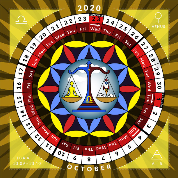 天秤座黄道圈年历2020年图片下载