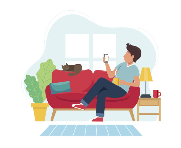 居家概念男人坐在沙发上图片下载