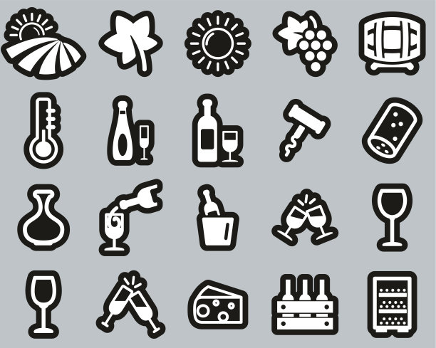 葡萄酒或酒庄图标白色在黑色贴纸设置大图片下载