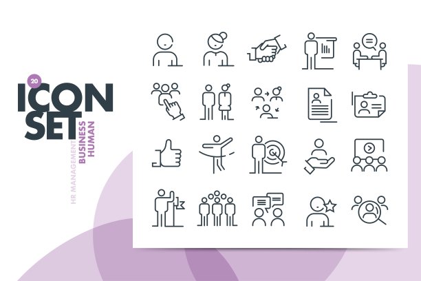 一组20个人力资源管理细线矢量图标。业务的人。工作,办公室。图片下载