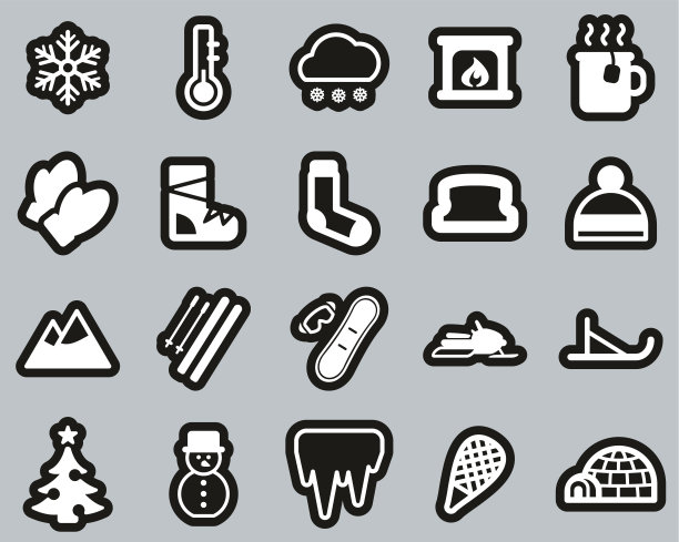 冬季图标白色黑色贴纸设置大图片下载