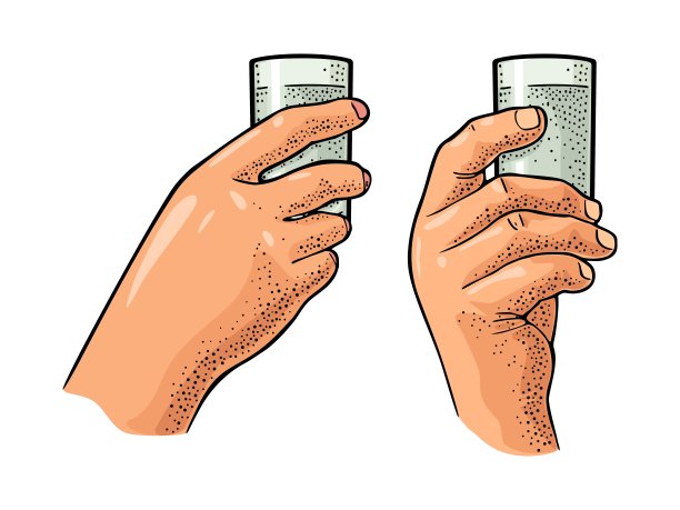 手握酒杯，喝伏特加。古董向量雕刻图片下载