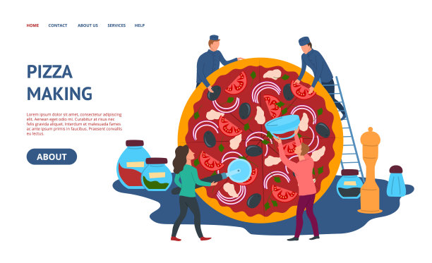 披萨制作概念卡登陆网页模板。向量图片下载