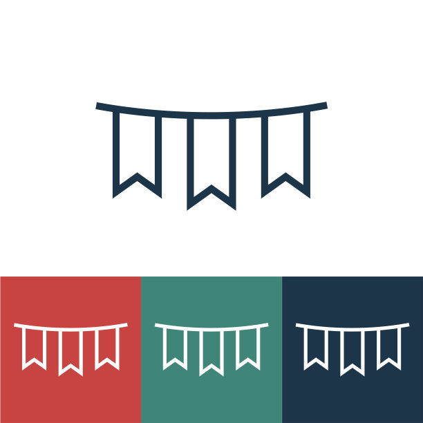 线性矢量图标与节日旗帜图片下载