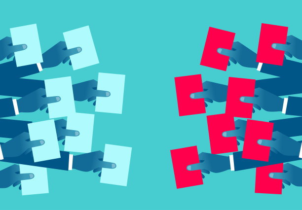 两组手拿着不同颜色的选票图片下载