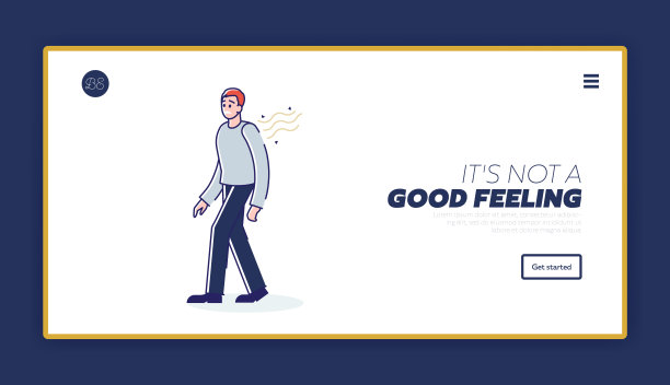 不好的身体气味问题登陆页面概念与臭气熏天的卡通男性图片下载