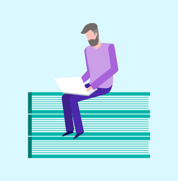 自由职业者坐在一堆书向量上图片下载