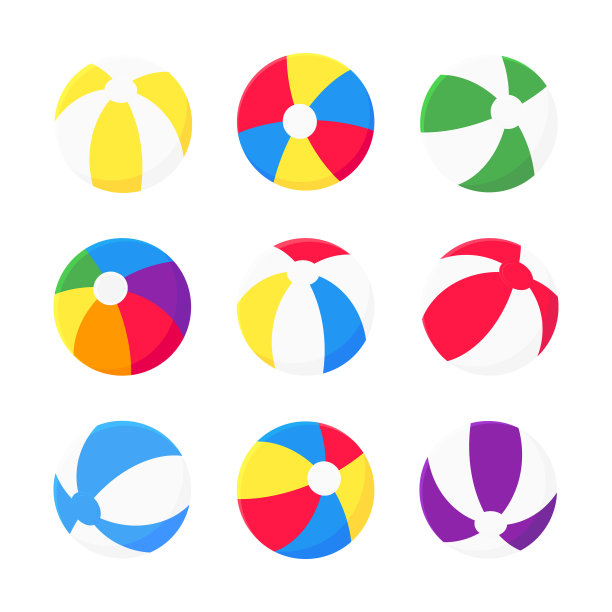 充气沙滩球设置平面风格设计矢量插图图标标志孤立在白色背景。复古风格的充气玩具夏季游戏或假期。图片下载