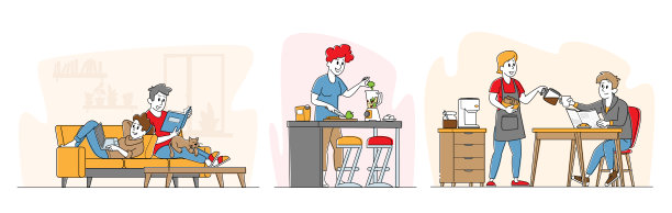 日常生活的概念。男女角色家庭闲暇时间，夫妻一起阅读，女人和男人放松图片下载