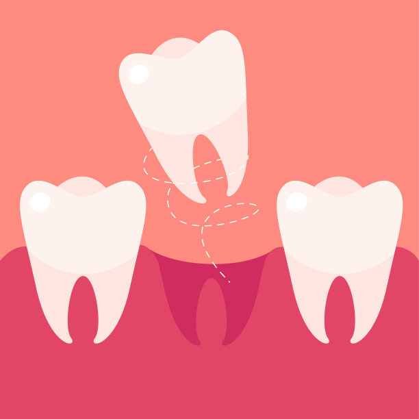 拔牙，义齿平面卡通插图。图片下载