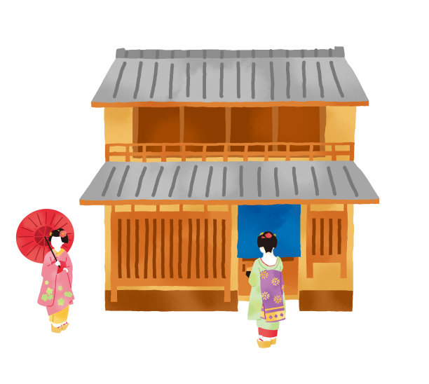 舞妓和日本传统房屋的剪贴画图片下载