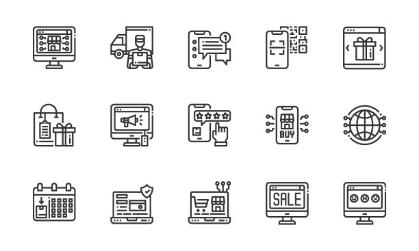 在线购物图标线矢量插图图片下载