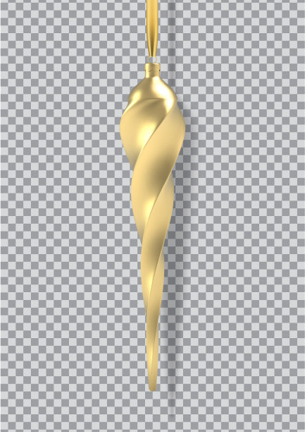现实的金色圣诞树玩具的形式的冰柱，螺旋。3D插图对象圣诞设计，模型。矢量孤立在一个透明的背景图片下载