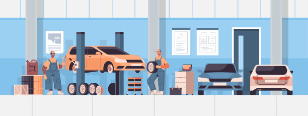 混合赛车机械师的工作和修理车辆，汽车服务，汽车维修和检查概念图片下载