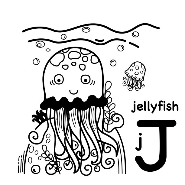 手绘。字母字母J-jellyfish图片下载