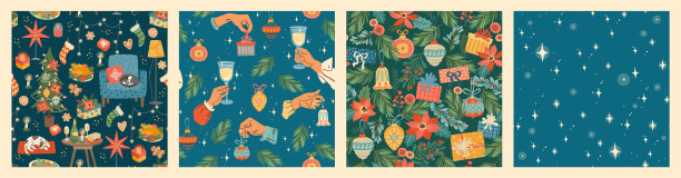 一套圣诞和新年快乐无缝图案。矢量设计模板。图片下载