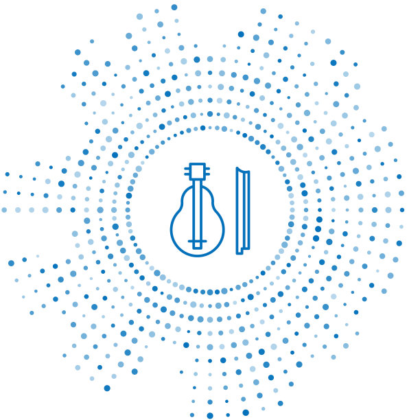 蓝线小提琴图标孤立在白色背景。乐器。抽象的圆随机点。向量图片下载