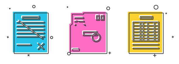 设置“删除文件文档”、“已订购信封”和“报告文件文档”图标。向量图片下载