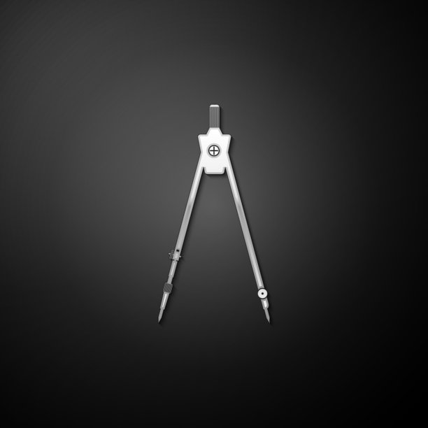 银色绘图罗盘图标孤立在黑色背景。指南针的迹象。绘画和教育工具。几何工具。教育的迹象。长长的阴影风格。向量图片下载