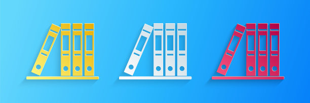 剪纸办公文件夹的文件和文件图标孤立在蓝色背景。档案文件夹的迹象。纸艺术风格。向量图片下载