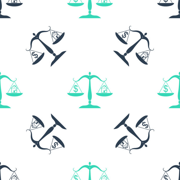 绿房子和美元符号上的尺度图标孤立无缝模式上的白色背景。向量图片下载