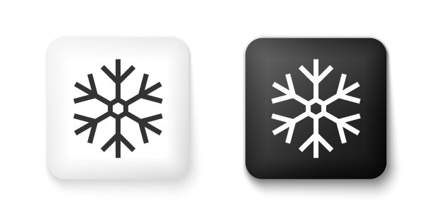 白色背景上的黑白雪花图标。方形按钮。矢量图图片下载