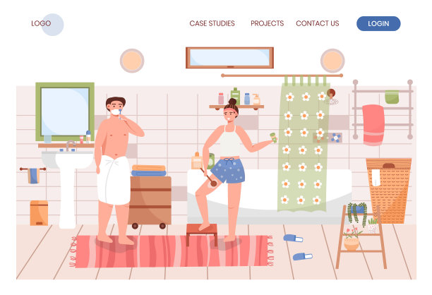 一对家庭夫妇一起做早晨卫生例行公事图片下载