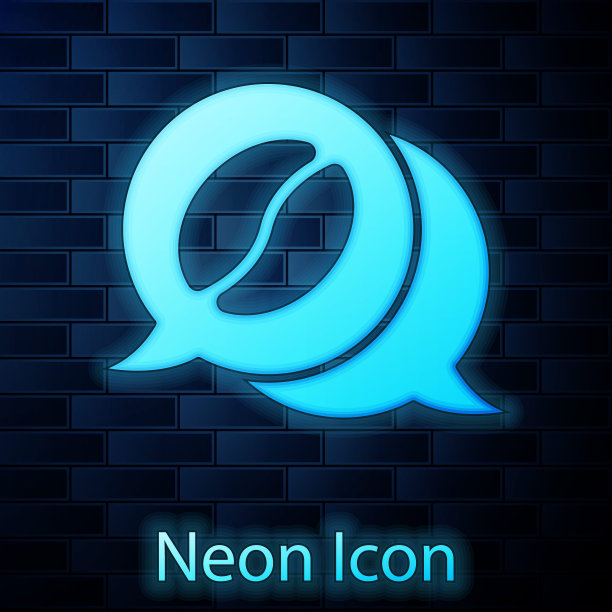 霓虹灯咖啡和对话图标孤立在砖墙的背景。咖啡说话。演讲泡沫聊天。向量图片下载