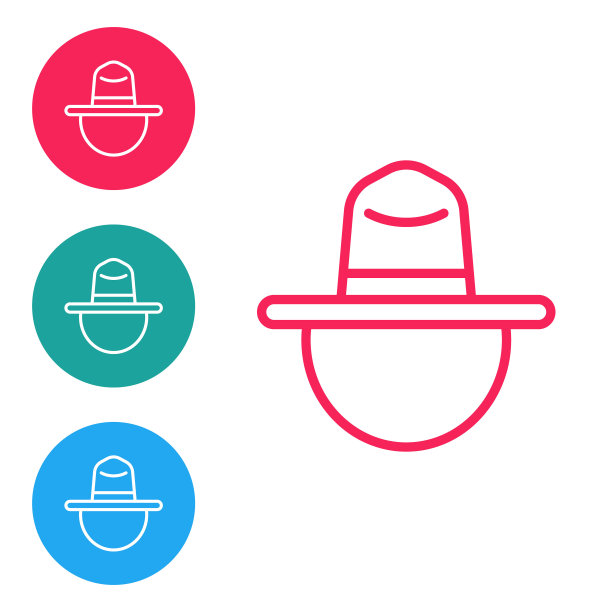 红线加拿大骑警帽制服图标孤立在白色背景。在圆形按钮中设置图标。向量图片下载