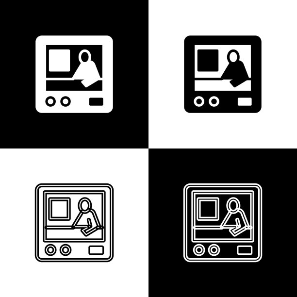 设置电视报道图标孤立的黑白背景。电视新闻。向量图片下载