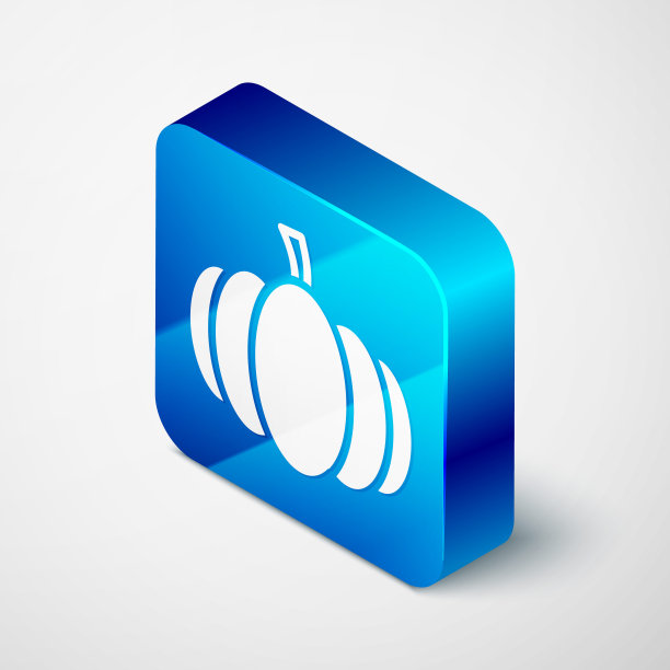 等距南瓜图标孤立在灰色背景。快乐的万圣节派对。蓝色方块按钮。向量图片下载