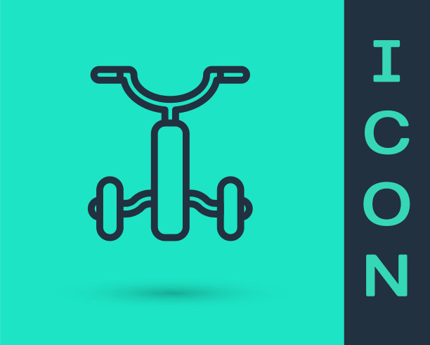 黑线自行车的儿童图标孤立在绿色背景。向量图片下载