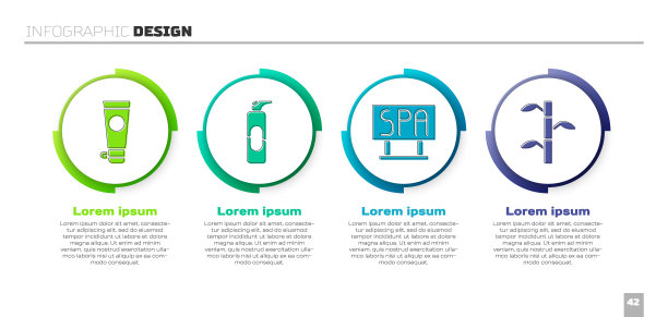 套装霜或乳液化妆管，发胶喷雾器，Spa沙龙招牌，带叶竹竿。业务信息图模板。向量图片下载