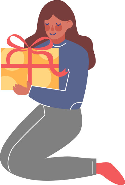 女孩拿着礼盒坐在地板上图片下载