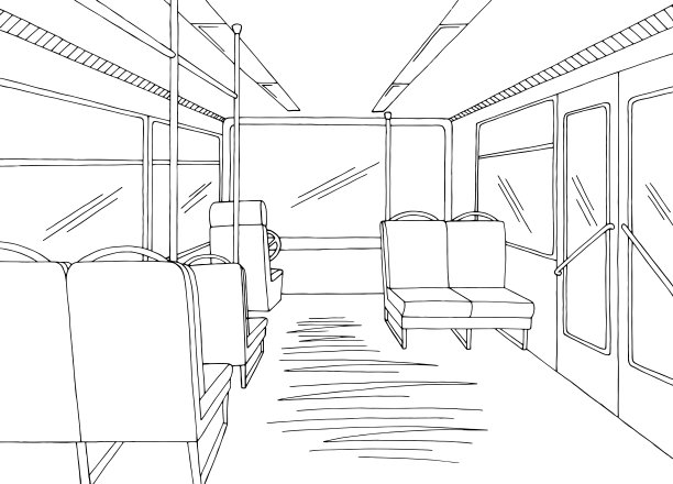 巴士内部图形黑白草图插图矢量图片下载