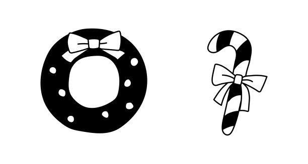 一套手绘的图标为圣诞节糖果和花环图片下载