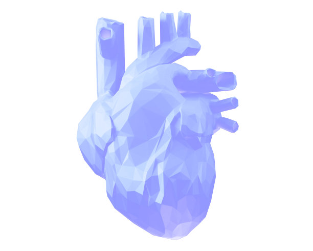 低聚解剖心脏，纸蓝色心脏，3d插图图片下载